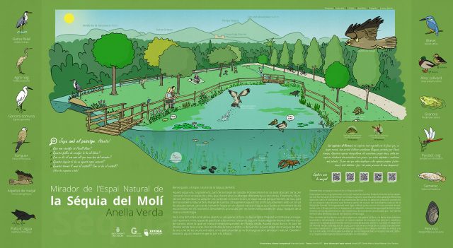 Mapa con una ilustración interpretativa para la Anella Verda de Gandía (Valencia) y la Séquia (Acequia) del parc del Molí.